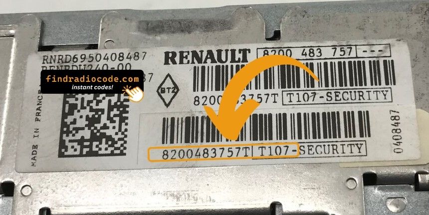 Renault radio serial number 8200 label